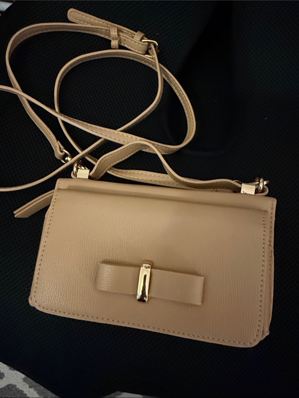 Madison West Tan Crossbody Bag with Bow Accent
